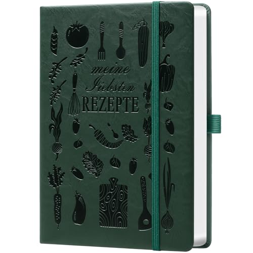 HwxBen Ricettario A5 da scrivere fai da te – Le mie ricette preferite – Libro da cucina e da forno fai da te – Design da cucina verde scuro, carta da 120 g (14,5 x 21 cm) – Ideale da regalare agli