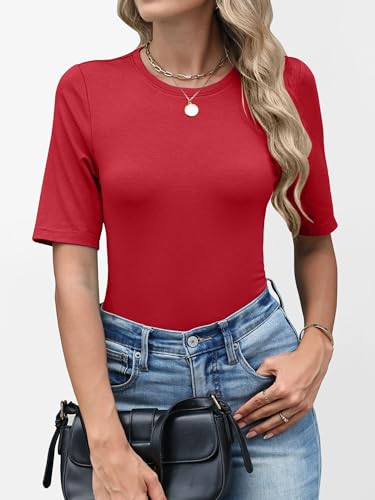 Image of ANRABESS Womens Half Sleeve Tops Crewneck Shirts Basic Fit Work Tee