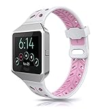 For Fitbit Blaze Bands Accessory, VODKE Silicone Ventilate Replacement Watch Band/Strap/Bracelet/Wristband With Frame For Fitbit Blaze Smart Fitness Watch Men Women Small Large (White+Pink)