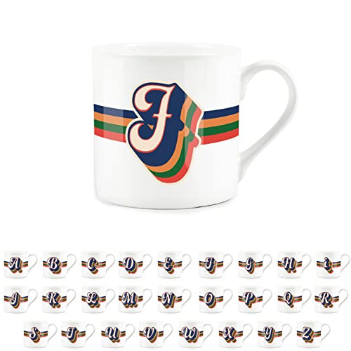 Purely Home Retro Alphabet Letter F Mug - Bone China White Coffee Tea Present Personalised Initial Gift