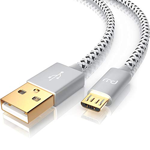 CSL-Computer 5m Cavo Micro USB in Nylon Intrecciato e connettore in Alluminio - Cavo di Ricarica e Dati Quick Charge e Pump Express per Smartphone Cellulare - 5 Metri – Bianco Nero