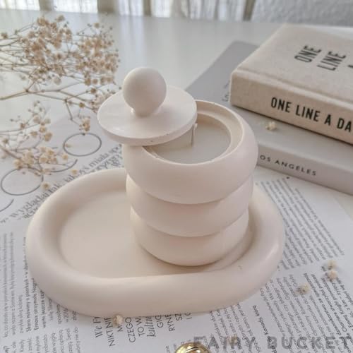 Image of Minimalist Stacked Jar Scented Candle with Lid & Tray - Aesthetic Decorative Aroma Candle for Home Decor, Bedroom, Living Room, Relaxation & Gifting (White)