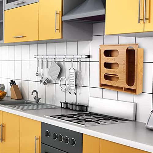 Storage Bag Organizer - Food Storage Bags Dispenser | Multi-purpose Storage Bamboo Bag Storage Organ