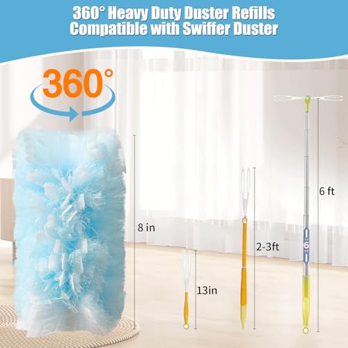 Image of 40 Count 360 Heavy Duty Duster Refills Compatible with Swiffer,Large Size-Extra Thick Disposable Electrostatic Duster Refill with 1 Retractable Handle(35-inch Length Fully expanded)