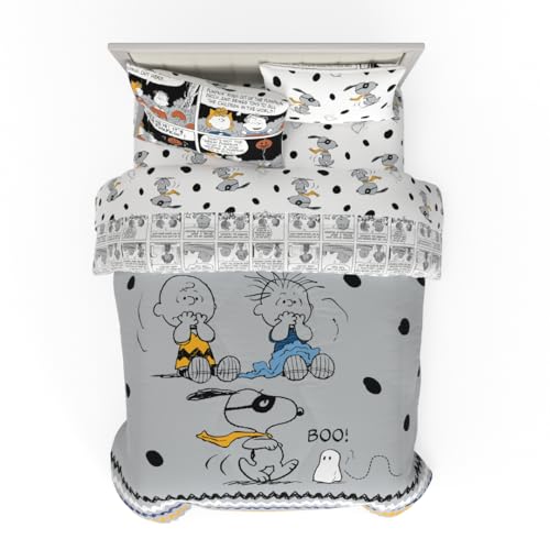 Image of Peanuts Halloween Queen Bed Set - Super Soft & Cozy 5 Piece Reversible Comforter and Sheet Set Featuring Snoopy & Charlie Brown, (Official Peanuts Product) by Franco