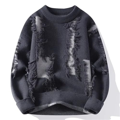 Men Personality Colorblock Hole Knitted Sweater Thick Pullover Loose Casual Warm Top for Autumn Winter4