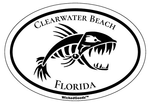 Oval Vinyl Clearwater Beach Bone Fish Decal - Florida Bumper Sticker - Beach Vacation Souvenir Sticker