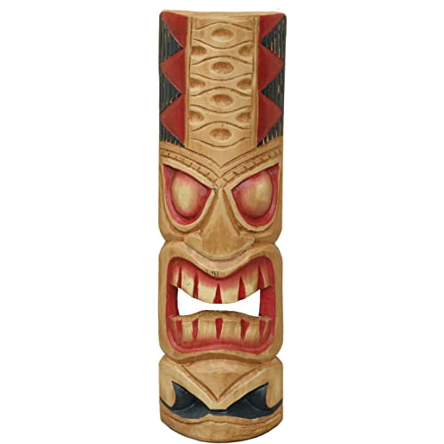 FOREVER BAMBOO Yellow Wood Tiki Mask Classic Hawaiian Tropical Decoration 20"