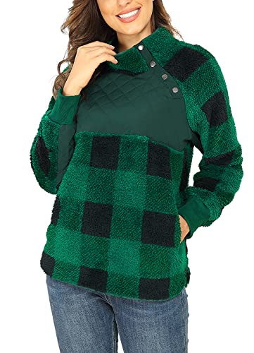 VIISHOW Women's Long Sleeves Quilt Coat Turtleneck Oblique Button Neck Fleece Pullover Coat Sweatshirts Outwear with Pocket2