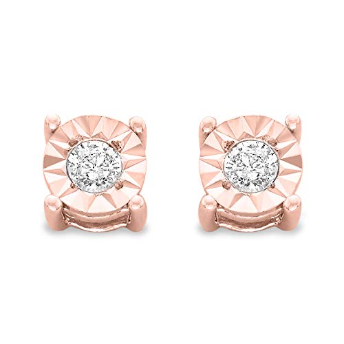 10K Rose Gold Plated .925 Sterling Silver 1/5 Cttw Round Brilliant-Cut Diamond Miracle-Set Stud Earrings (J-K Color, I3 Clarity)