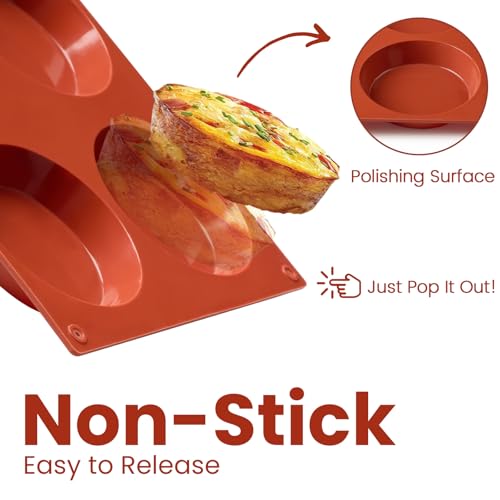 JOERSH 2-PK Silicone Egg Mold for Breakfast Sandwiches 3 Inch Round Muffin Top/Egg Pan, Oven Baking Silicone Molds for English Muffins, Whoopie Pies, Egg Patty Bites