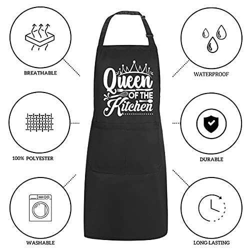 Potalkfree Funny Aprons For Women With 2 Pockets, Queen Of The Kitchen, Adjustable Bib Water Resistant Cooking Chef Apron, Gifts For Mom, Wife, Friends #TOP1