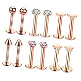 QUXVUIS Juego de 12 piercings de circonita para labio, piercings acero inoxidable duraderos para hombre y mujer.
