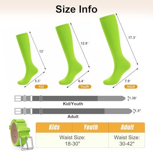 Image of XZQTIVE Baseball Softball Socks and Baseball Softball Belt Combo Set Knee-High Soccer Socks for Kids Youth Adult