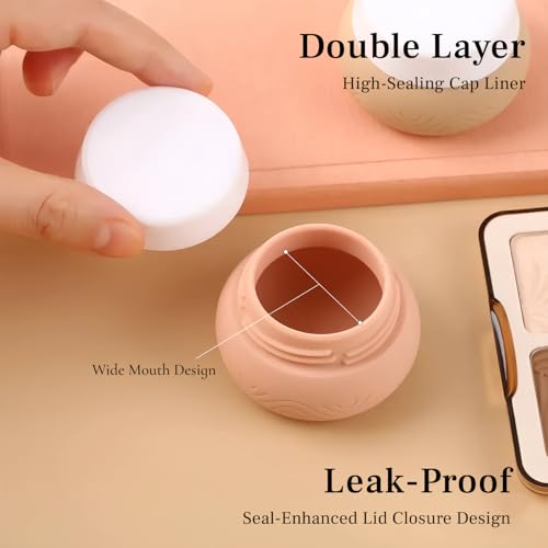 Image of Lyrovo 30ml Silicone Travel Containers for Toiletries, Set of 4 - BPA-Free Leakproof Refillable Cosmetic Jars with Clear Bag, Name Stickers, and Scoops for Face, Hand & Body Creams (Beige)