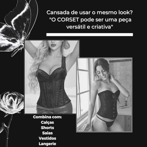 Espartilho Corpete Couro Sintético Renda Tule Com Bojo e Alça M547