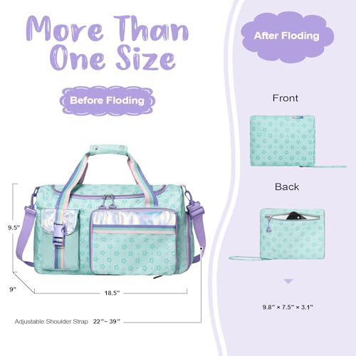 WOOMADA Travel Duffle, Weekend Bag with Wet Pocket & Trolley Sleeve, Gym Dance Bag With Shoe Compartment(Star Turquoise)2