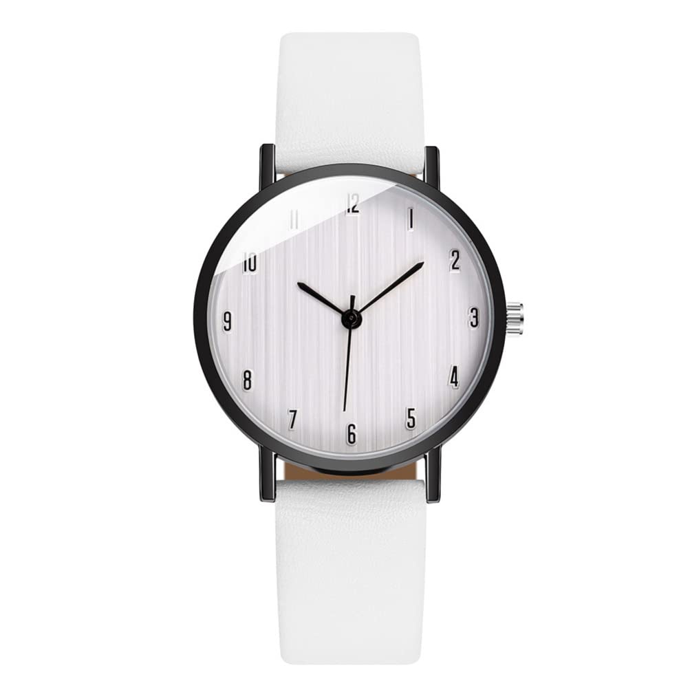 POPETPOP Wrist Watch Leather Strap Watch Stainless Steel Leather Watch Easy to Read Quartz Watch Large Face Number Watch White, White, 0.8X4X23.8CM, Elegant