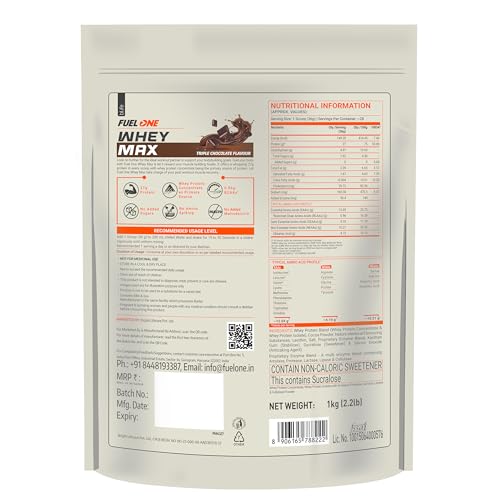 Image of FUELONE Whey Max (Triple Chocolate, 1kg / 2.2lbs), 27g Protein | Whey Protein Concentrate & Whey Protein Isolate