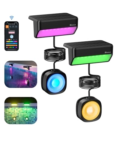 Enhulk Solar Pool Lights with RGBW APP Control,IP68 Waterproof Smart Solar Power Pool Lights for Above Ground Pool,Led Pool Lights for Inground Pool, Pond, Patio, Black 2 Pack