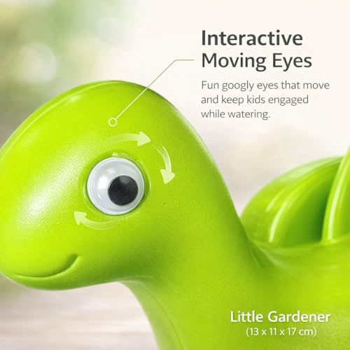 Image of Kids Dinosaur Watering Can (1 Litre) - inchKeep Growing inch Cute Gardening Water Can for Kids, Lightweight Leak-Proof Plastic, Easy Grip Handle, Indoor Outdoor Plants Watering Toy | 10 Inches