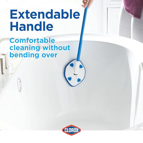 Image of CLOROX Extendable Tub and Tile Scrubber (Pack of 2) with Extra Pad - Plastic Head, Blue, Tile Surface