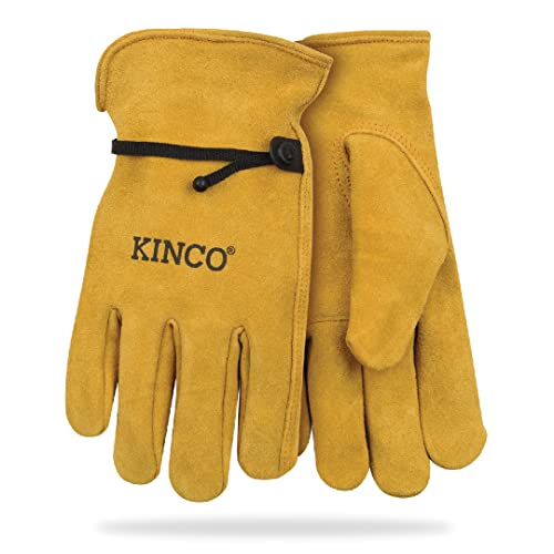 Kinco Suede Cowhide Leather Glove With Pull-Strap - Durable, Customized Fit Cuff, Anti-Fatigue Design, Comfortable Out-Seam - Construction, Farm, Ranch, Diy, Landscaping, General Use - Color, Large #TOP29