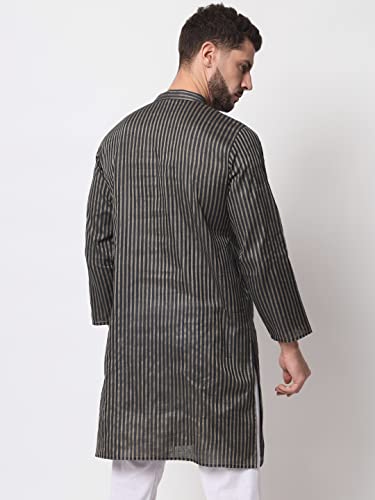 Image of Vastraa Fusion Men's Printed Kurta Pure Cotton Long Kurta, Round Collar, Full Sleeves, Button Kurta, Ethnic Wear