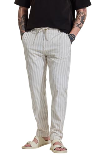Image of SNITCH Men Casual Trousers | Slim Fit Vertical Stripes | Polyester Blend, Smooth Texture, Turned-Up Cuffs | Perfect for Casual & College Wear