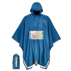 Rain Waterproof Poncho Adult Reusable Rain Cape Lightweight with Transparent Pocket, Packable Poncho Multi-Purpose