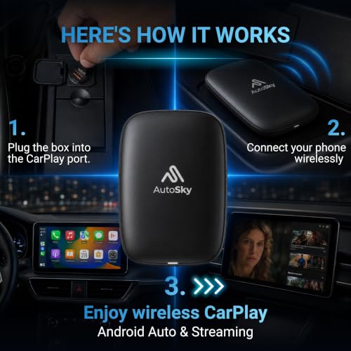 Image of AutoSky Ai Box Lite Air - Streaming on the Go, Netflix and Youtube in your car. Convert Your Wired CarPlay into Wireless CarPlay or Android Auto. HotSpot Required for Streaming. Wired CarPlay Required