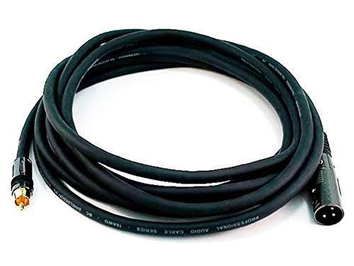 Monoprice XLR Male to RCA Male Cable - 15 Feet - Black, 16AWG Shielded Twisted Pair Oxygen-Free Copper Braid Conductors, E21 Gold Plated Connectors - Premier Series