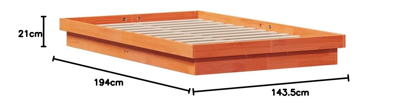 vidaXL Estructura de Cama LED, Somier Base de Listones, Armazón de Cama, Mueble para Dormitorio, Madera Maciza de Pino Marrón Cera 140x190 cm