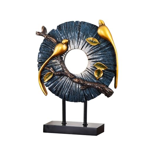 Figurine de pie d'oiseau en résine bleue pour ornement étagère et salon moderne