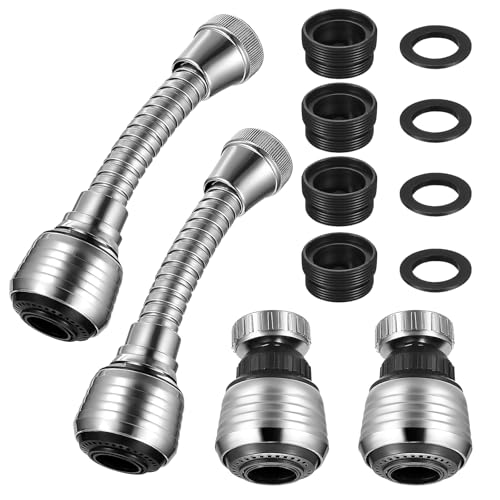 2 Longues + 2 Courtes Rallonges de Robinet, 360° Rotatif Embout Bec avec 4 Joints & 4 Adaptateurs, Robinet Cuisine Accessoire pour Évier Cuisine, Salle de Bain Lavabo, Mitigeur Douchette Pulvérisateur