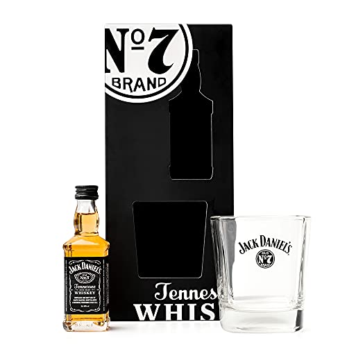 Jack Daniels Gift Set - Whiskey Gifts for Him, Old No. 7 Tennessee 5cl JD Whiskey Alcohol Miniature and Glass Whisky Gift Set - Birthday Gifts for Men, Dad Gifts for Him, Fathers Day, Mens Gifts