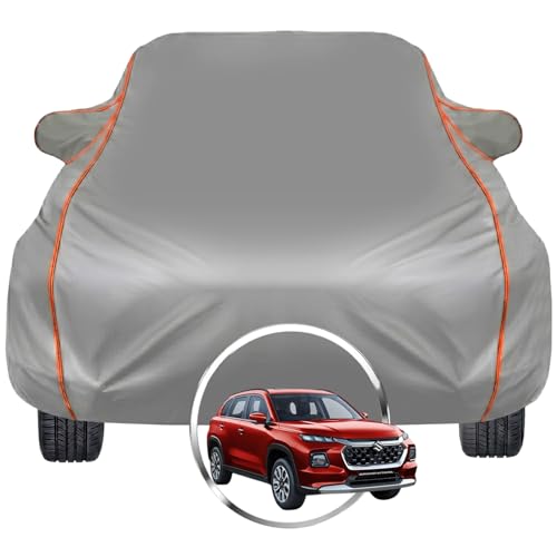 Image of Pivalo Car Cover for Maruti Suzuki Grand Vitara - Fits All Model & Year | 100% Waterproof All-Weather UV & Paint Protection | Premium 3-Layer Fabric | Triple Stitched with Reflective Piping (Grey)