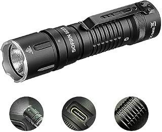 Sofirn SC33 Torches LED Super Bright, USB C Rechargeable Tactical Torch 5200 Lumens Powerful Flashlight with Tail E-Switch, Boost Driver, for Camping Hiking Emergency