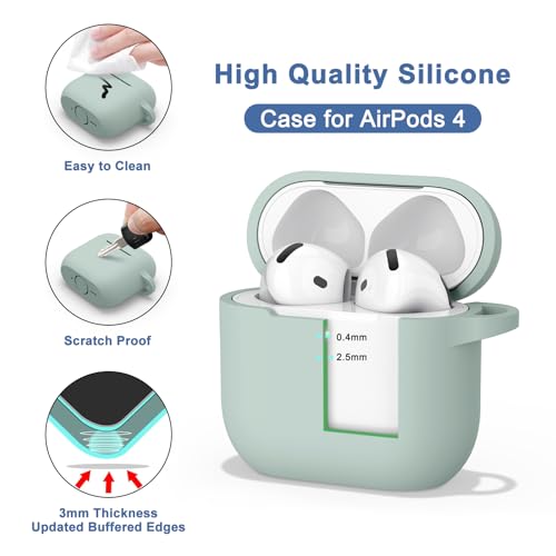 Image of Tobfit Case for AirPods 4 Case Cover 2024 with Lanyard & Keychain, Soft Silicone Protective Case for Apple AirPods 4th Generation, Full Protection, Support Wireless Charging, Fog