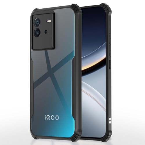 Image of Outlouders Back Cover for iQOO Neo 6 5G | Ultra Hybrid Transparent | Full Camera Protection | Raised Edge | Crystal Clear Bumper Case (Black)