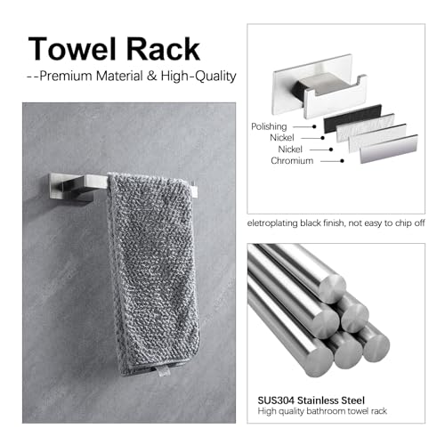 4-Pieces Bathroom Hardware Accessories Set, Towel Rack Towel Bar Toilet Paper Holder Towel Hook Self Adhesive Stainless Steel Towel Rack Set for Bathroom Wall Mounted, Brushed Nickel, 23 Inch — view 2