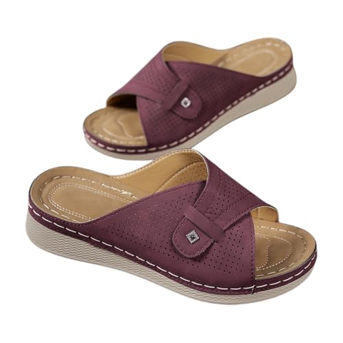 Zapatos de verano para mujer, diseño de tacón de cuña con punta abierta, tacón medio cómodo, chanclas de moda con suela gruesa para el uso diario Zapatos festivos mujer planos, Vino, 39 EU