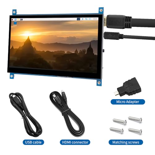 Image of 7 Inch HDMI Display Monitor 1024x600 IPS Screen with Capacitive Touch- Portable HD Monitor for Raspberry Pi, PC, Laptop, DIY Projects w /Micro USB Power, Mounting Holes & Adjustable Brightness