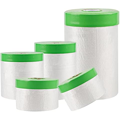 SWAWIS 5 rolls of masking film with adhesive tape, painter's film, masking film, self-adhesive, 55 cmx20 m, 110 cmx20 m, 140 cmx20 m, extra strong adhesion, painter's tape with masking film painter Cover