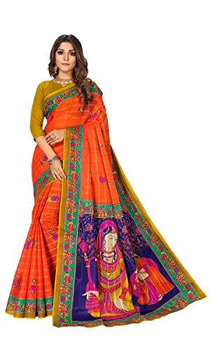Ratan Women's Plain Cotton Saree Without Blouse Piece (Aps-5654_Orange)