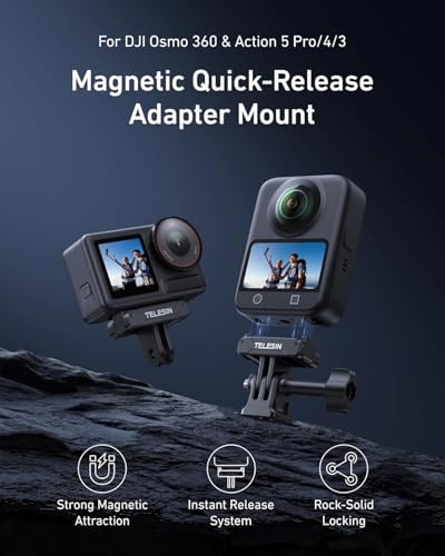 Image of TELESIN Magnetic Quick Release Adapter Mount compatiable for DJI Osmo Action Cameras, Triple Claw Base with 1 /4 inch Screw Hole, Selfie Stick Tripod Bracket