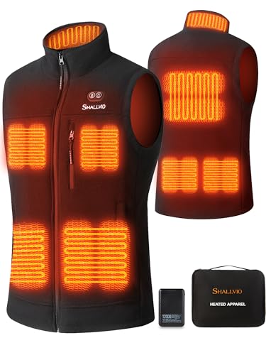 SHALLVIO Mens Fleece Heated Vest with 7.4V 12000mAh Battery Pack Included, 8 Heating Zones Electric Heated Vest for Men