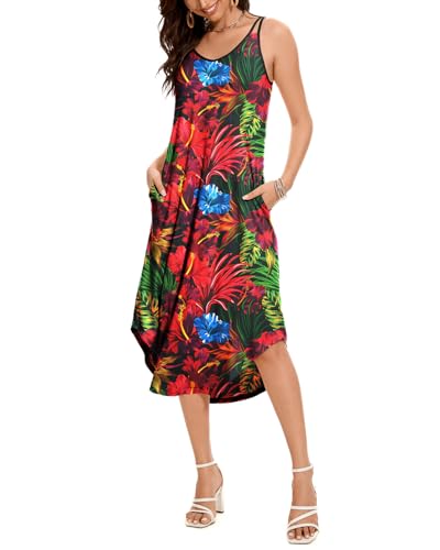 ANYFITTING Built in Bra Summer Dresses for Women 2025 Midi Flowy Hawaiian Casual Dress with Pockets Floral Sundresses4