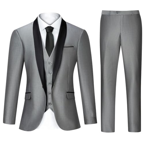 Mens Formal Three Piece Suit Set with Notch Lapel Blazer Vest Pants Slim Fit Wedding Tuxedo2