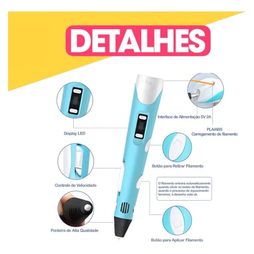 Caneta Impressora 3D Com Refil Filamento Profissional Desenho Adulto Estudante Infantil Premium (Ros